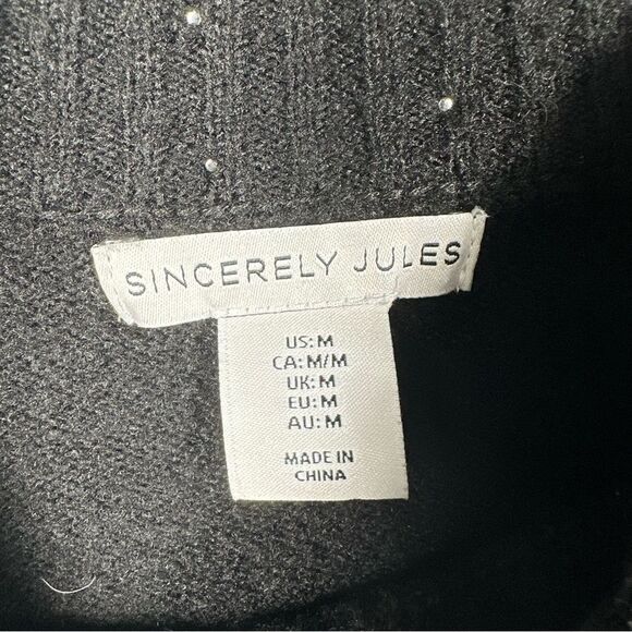 Sincerely Jules Pearl Studded Balloon Sleeve Black Pullover Sweater Size Medium - Picture 8 of 13